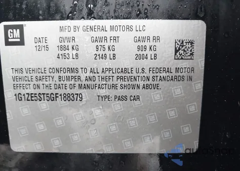 2016 Chevrolet Malibu 1Lt z USA, uszkodzony, nr VIN 1G1ZE5ST5GF188379